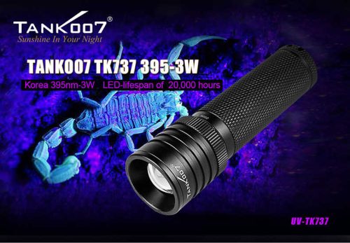 UV-TK737 395nm-3W Zoomable UV Flashlight (UV737) for UV Curing Geocaching Amber Searching Scorpion Hunting Pet Urine Stains Finding