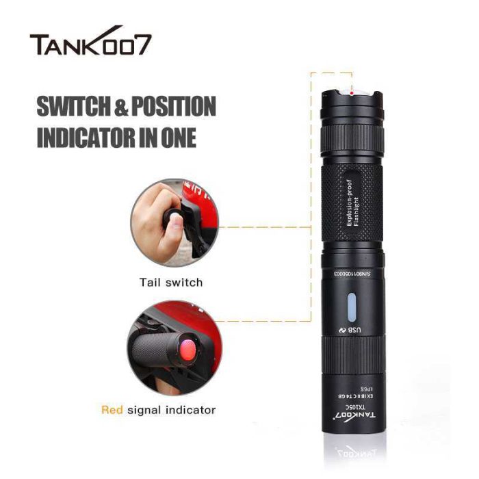 Tank007 TX105C Portable explosion-proof helmet mounted USB rechargeable LED torch flashlight - Image 5