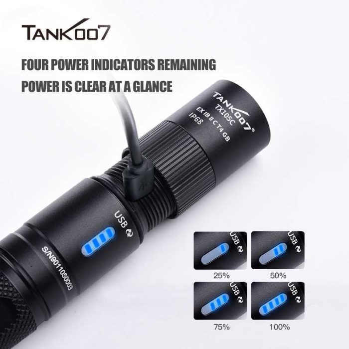 Tank007 TX105C Portable explosion-proof helmet mounted USB rechargeable LED torch flashlight - Image 6