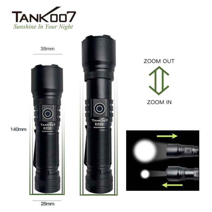 TANK007 KZ03 LED Adjustable Flashlight 1250LM 800M Outdoor Lighting High Power Flashlights 4 Modes Type-C Charging Torch - Image 3