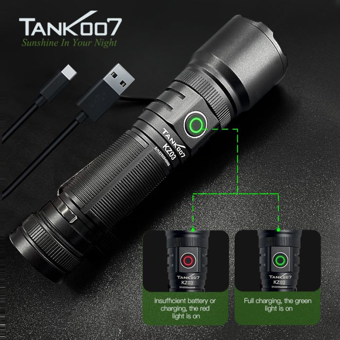 TANK007 KZ03 LED Adjustable Flashlight 1250LM 800M Outdoor Lighting High Power Flashlights 4 Modes Type-C Charging Torch - Image 4