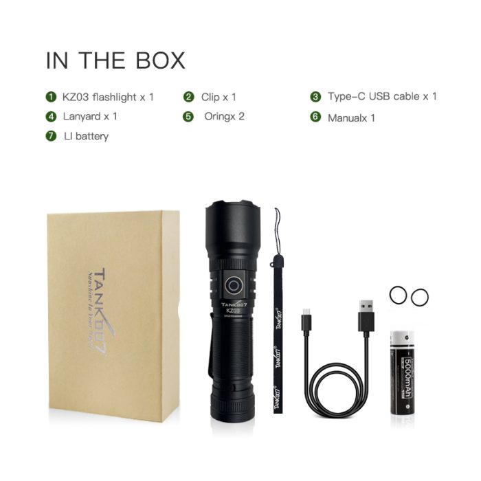 TANK007 KZ03 LED Adjustable Flashlight 1250LM 800M Outdoor Lighting High Power Flashlights 4 Modes Type-C Charging Torch - Image 7